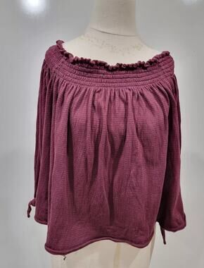 Free People Lexington Red Off Shoulder Blouse L Boho EUC